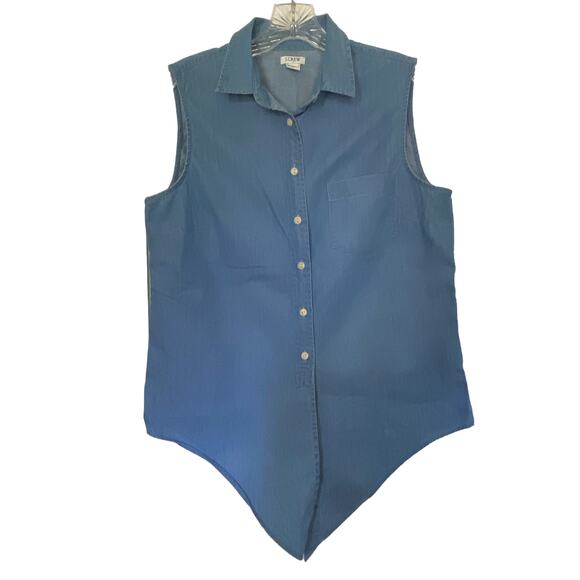 J. CREW FACTORY Top Women's Size 8 Sleeveless Denim Chambray Shirt Tie Waist - Picture 1 of 11